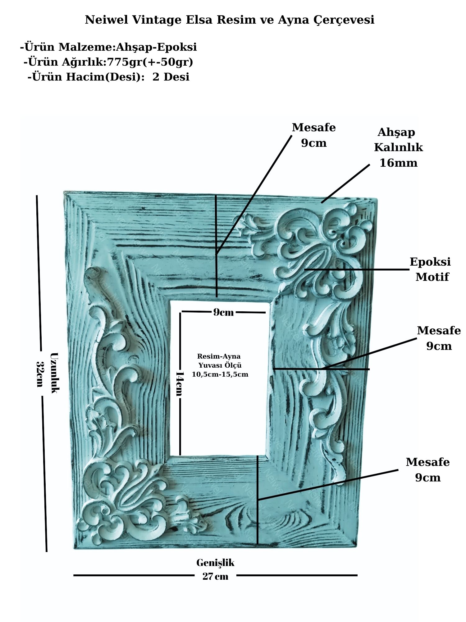 Neiwel%20Vintage%20Elsa%20Mavi%20Resim%20ve%20Ayna%20Çerçevesi