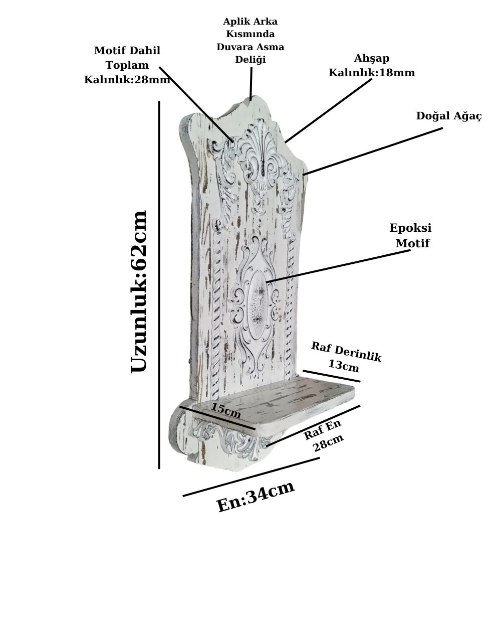 Neiwel%20Vintage%20Ahşap%20Eskitme%20Beyaz%20Aplik
