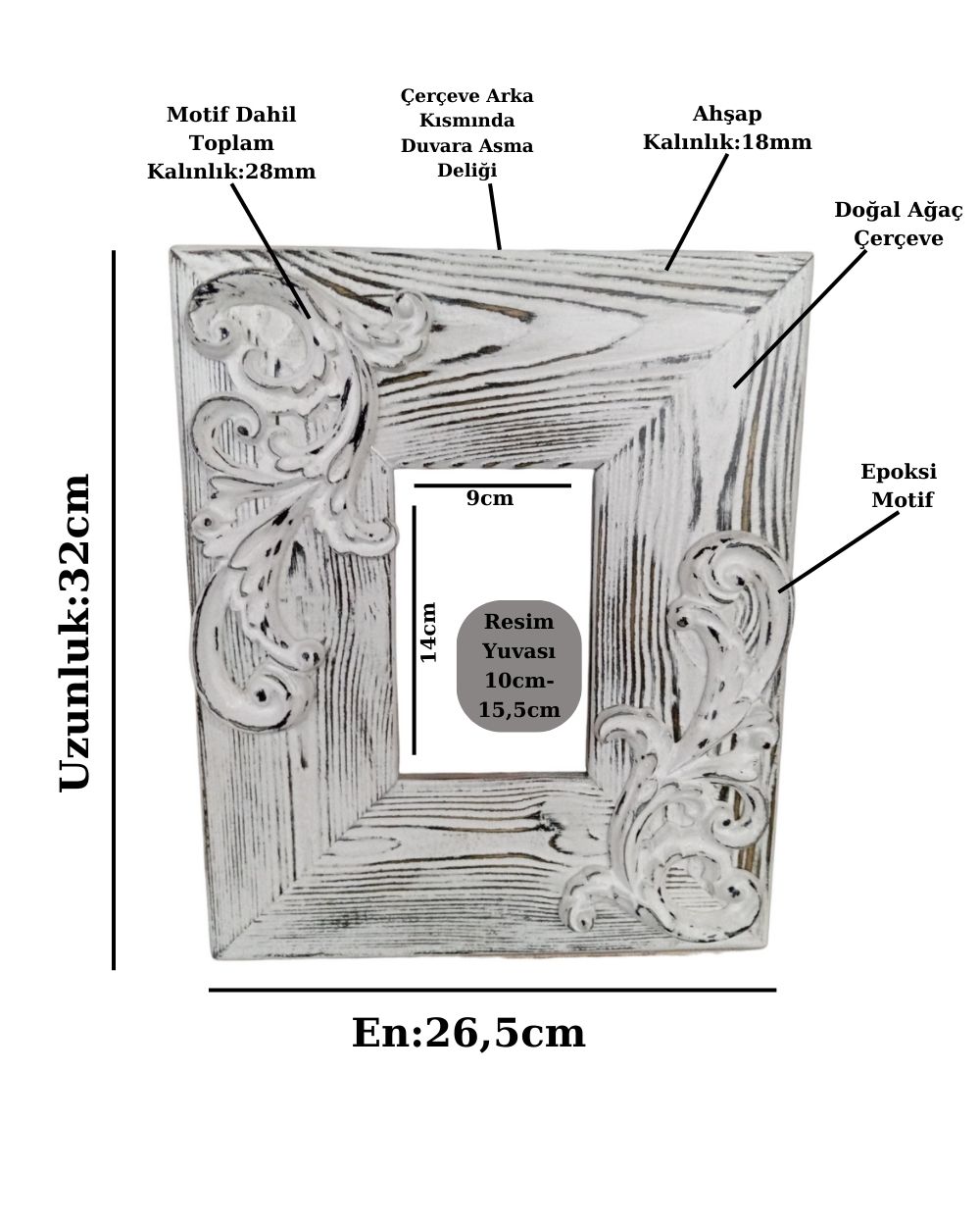 Neiwel%20Vintage%20Ahşap%20Eskitme%20Beyaz%20Resim%20Çerçevesi